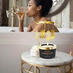 Candle accessories with rotating blades beneath the dancing flame