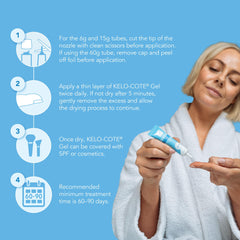 KELO-COTE protective-film-application image shows barrier benefits for scar care.