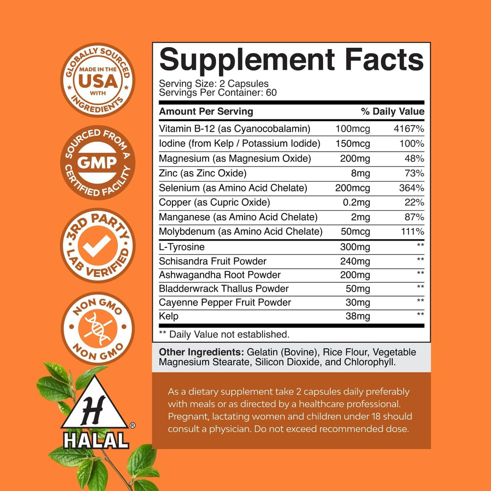 Kelp iodine and L-tyrosine ingredients