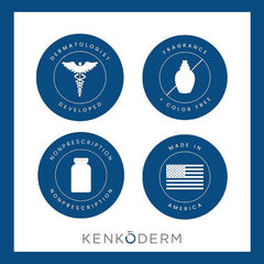 Kenkoderm after-shower application scene suggests simple daily use.