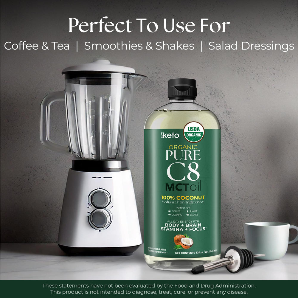 Keppi MCT Oil in a kitchen setting on a counter