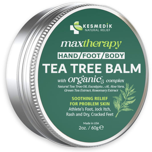 KESMEDIK Tea Tree Oil MaxTherapy Balm pack shot for calm skin relief