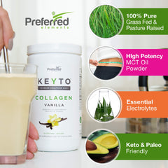 Close-up of hydrolyzed collagen peptides with MCT oil powder