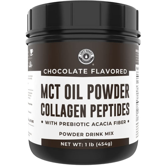 Chocolate flavor Keto MCT Oil Powder with grass-fed collagen and prebiotic fiber – 16oz