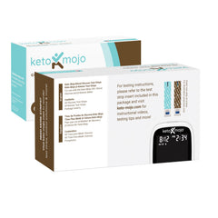 Keto-Mojo glucose strip close-up showing color and sample area