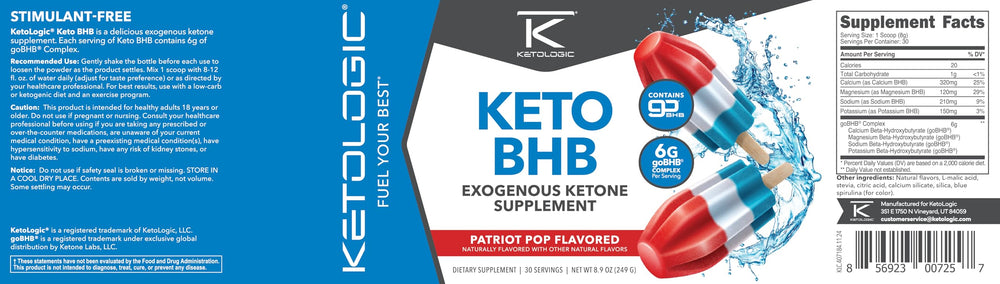 Product pack shot with Ketologic Keto BHB Patriot Pop bottle