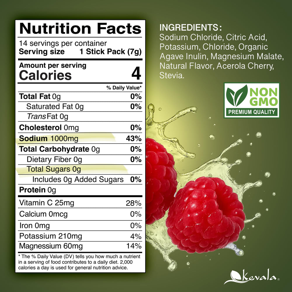 Pack of Kevala Raspberry hydration drink mix packets