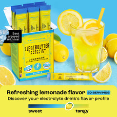 Glass with prepared lemonade electrolyte drink