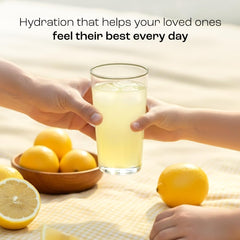 Close-up label of KEY NUTRIENTS Lemonade powder highlighting electrolytes and vitamins.