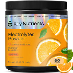 KEY NUTRIENTS Tangy Orange electrolyte powder tub for refreshing hydration.