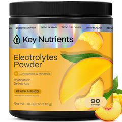 KEY NUTRIENTS tropical peach mango powder tub for refreshing hydration during workouts