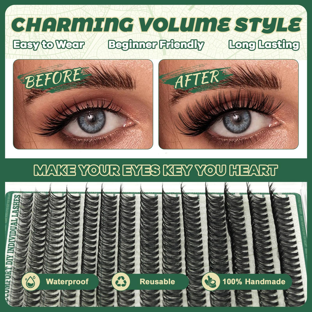 KEYYOU lash clusters realistic image: matte dark finish for natural looking lashes.