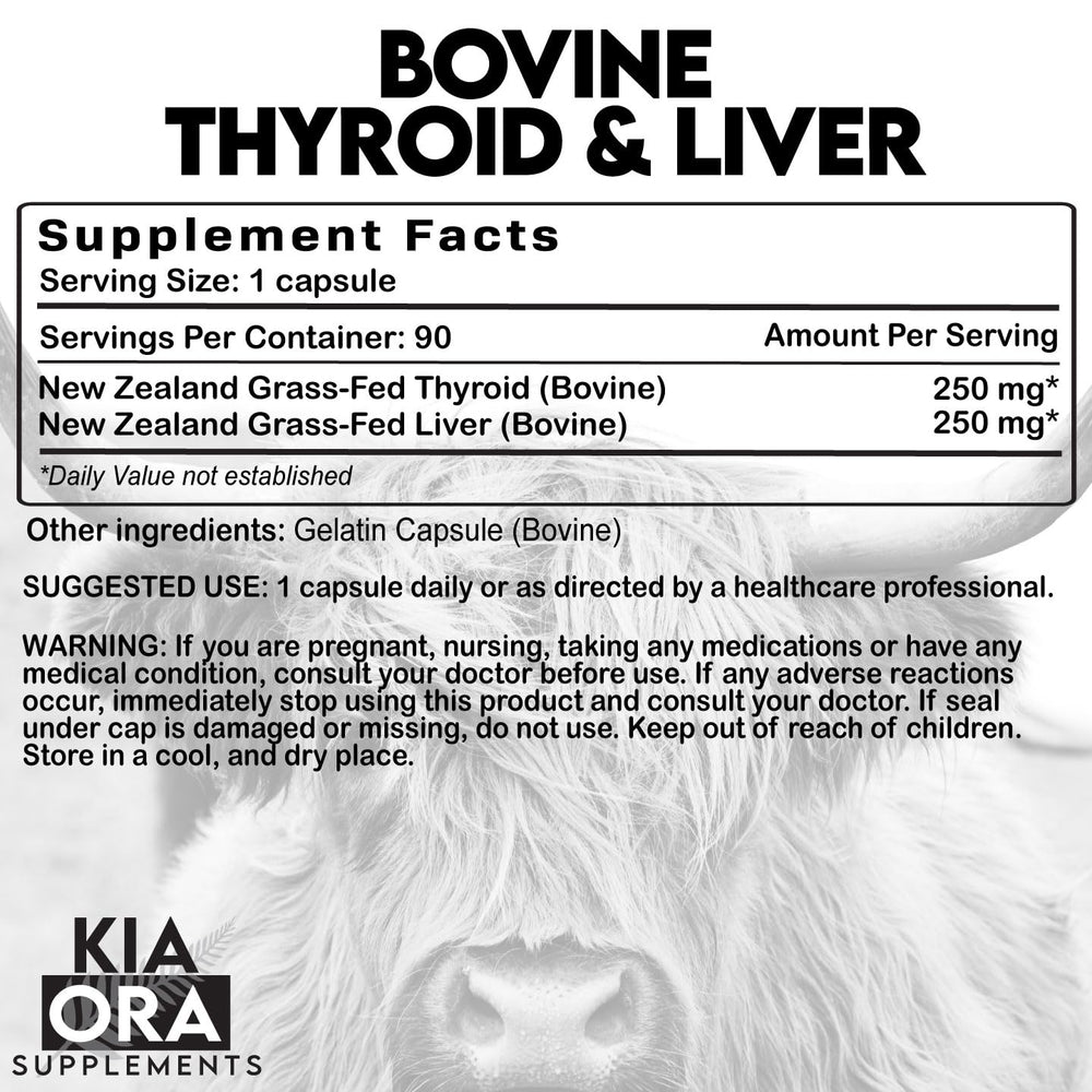 Bovine liver and thyroid ingredients in capsule