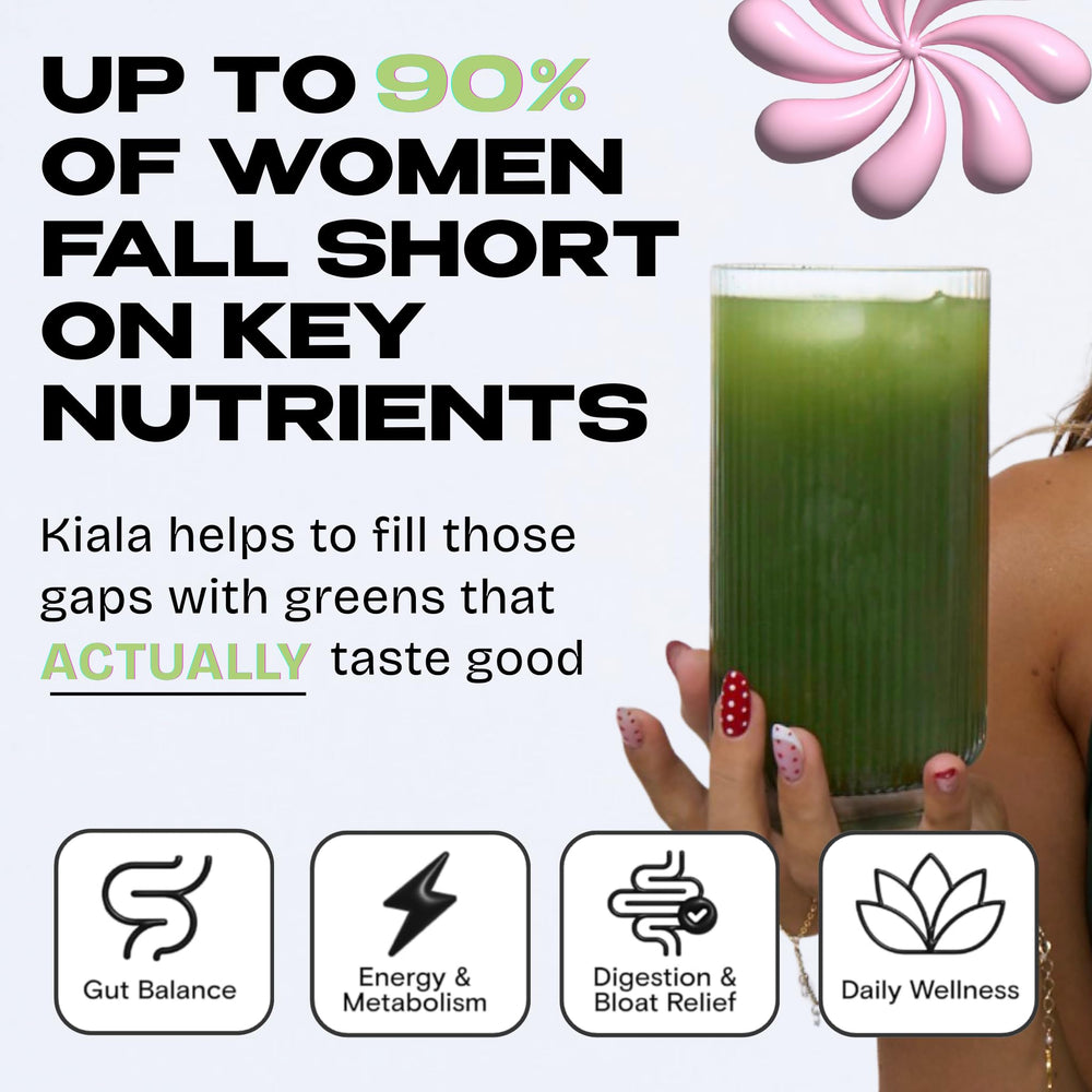 Kiala Nutrition Super Greens scoop in water for easy mixing.