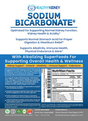 Kidney Restore organic-use sodium bicarbonate packaging highlighting organic alkalinity support.