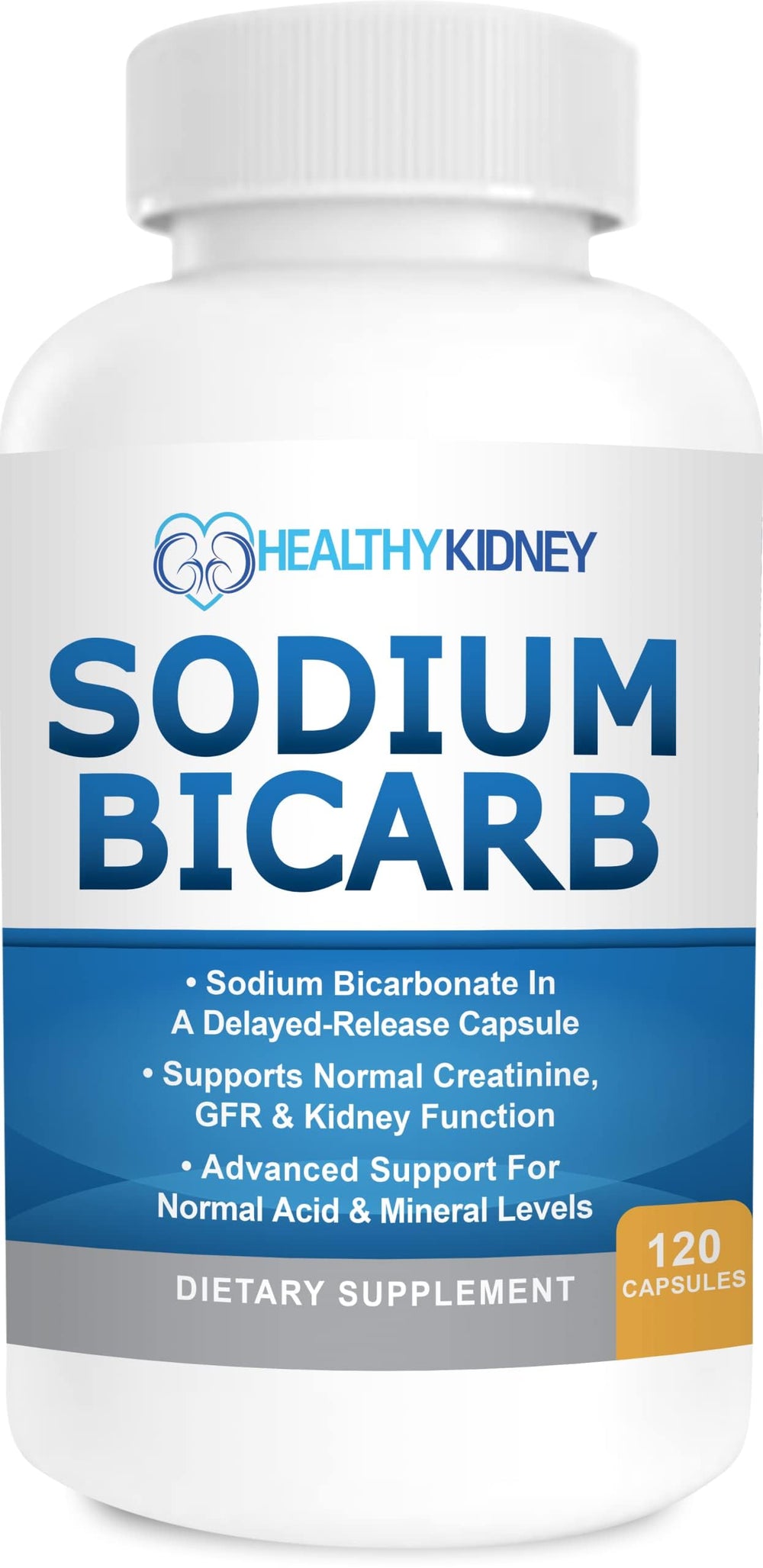 Kidney Restore sodium bicarbonate 650mg bottle front for kidney support and convenient daily dosing.