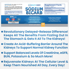 Kidney Restore sodium bicarbonate capsules close-up showing 650mg formula for alkalinity support.