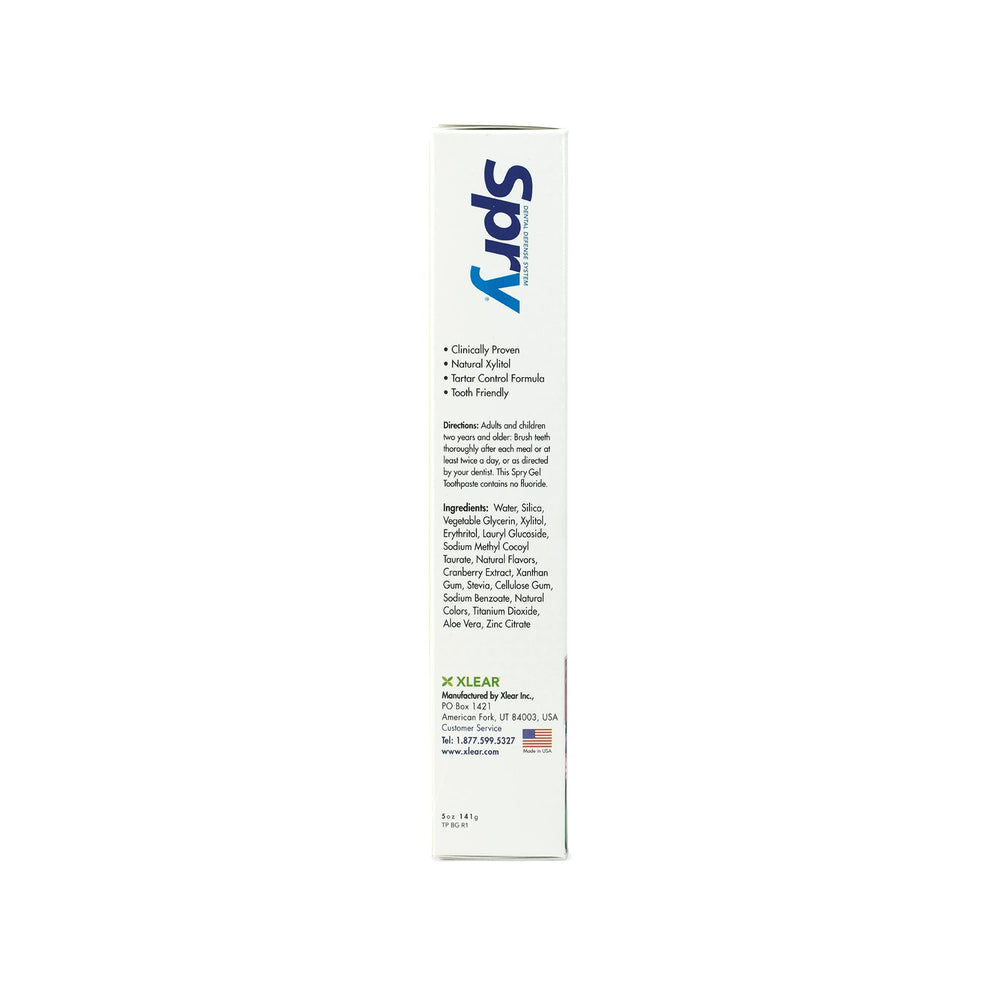 Child brushing teeth with Spry Bubble Gum toothpaste