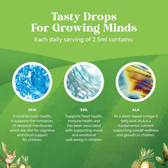 Vegan, allergen-free DHA omega-3 drops in bottle