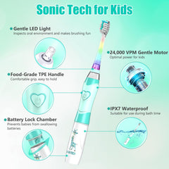 Close-up of soft bristles on the kids electric toothbrush