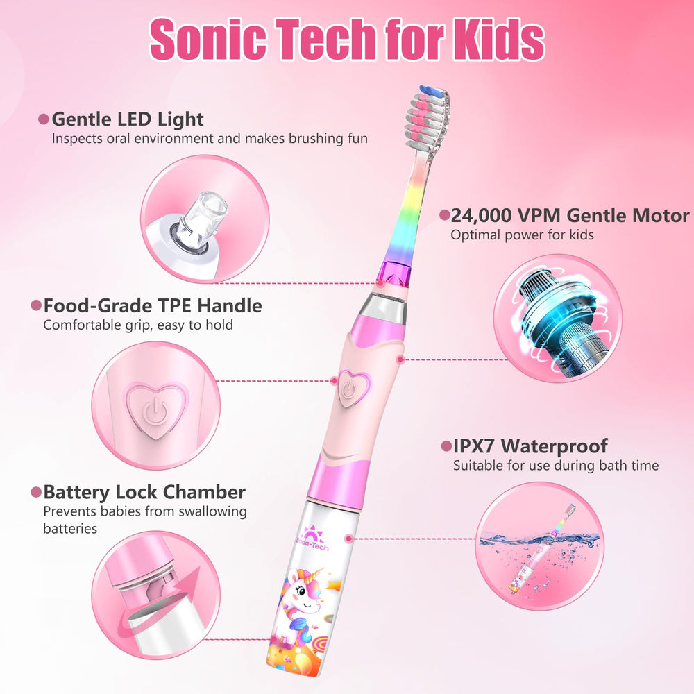 Close-up of toothbrush head showing 90% rounded bristles for kids