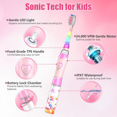 Close-up of toothbrush head showing 90% rounded bristles for kids