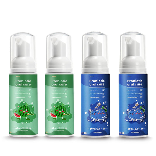 Pump dispenser of kids foam toothpaste with watermelon blueberry mint flavor
