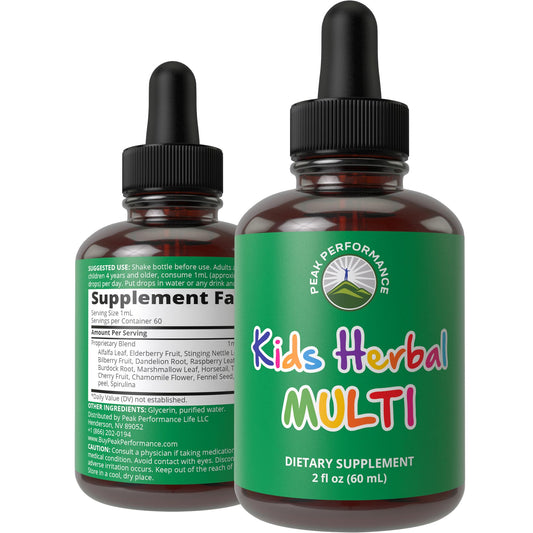 Front view of kids herbal multivitamin drops bottle