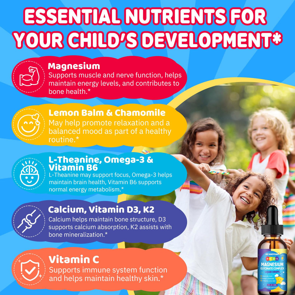 Bones and nerve health represented by calcium and vitamin D3 in kids drops
