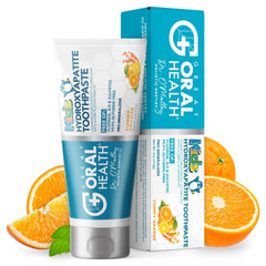 Orange flavored fluoride-free kids toothpaste bottle