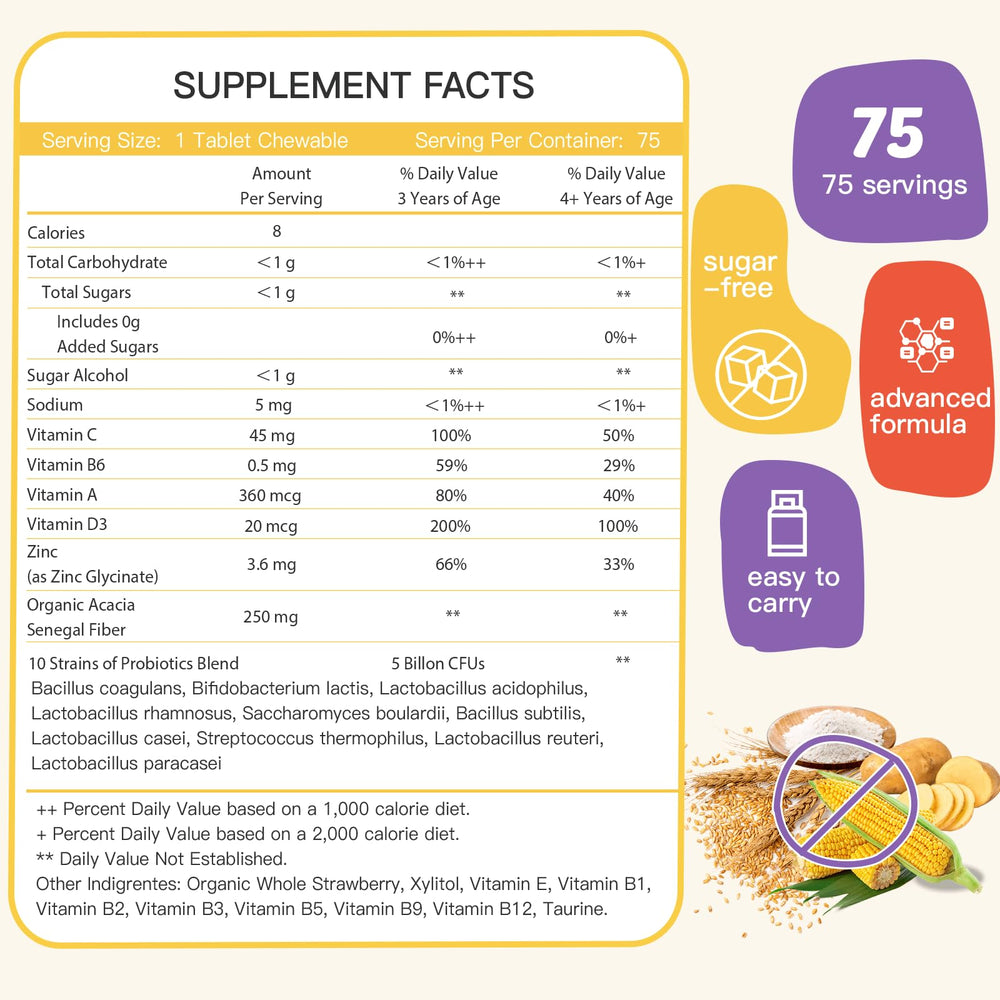Nutrition facts and probiotic strains label on bottle