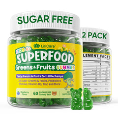 Front view of Kids Super Greens Gummies 2-pack bottle