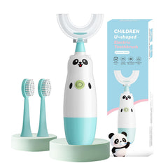 Blue panda-shaped Kids U-Shaped Electric Toothbrush with 2 heads
