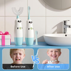 U-shaped brush head design covering teeth for kids