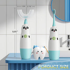 Cute blue kids toothbrush with panda cartoon for ages 8-13