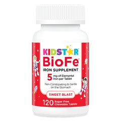 KidStar BioFe Pure Iron Chewables bottle label showing 5 mg iron per chewable