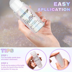 KIMIEYE glitter gel on face for precise roll-on application with clean transfer-free use