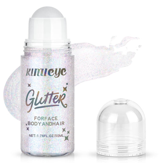 Kimieye Roll-On Glitter Gel on skin creates rainbow shimmer for festival style