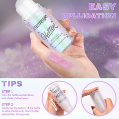 Close-up of roll-on applicator delivering precise, mess-free glitter.