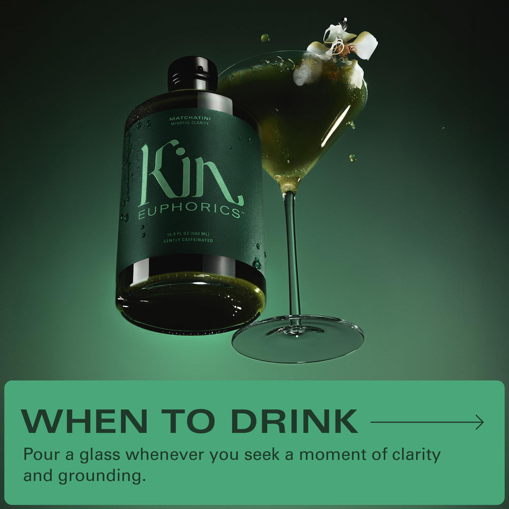 Close-up of Kin Euphorics Matchatini branding