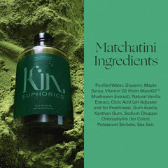 Vegan, dairy-free labeled Kin Euphorics Matchatini bottle