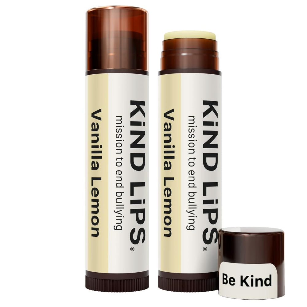 Kind Lips vanilla lemon lip balm 2-pack shown for home and on-the-go.
