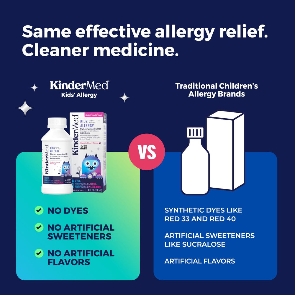 Non-GMO Project Verified, vegan, gluten-free KinderMed Kids' Allergy