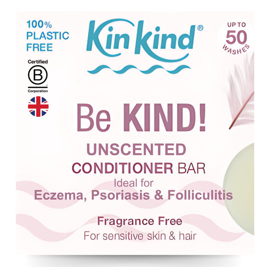 KinKind fragrance-free conditioner bar closeup for sensitive skin use.