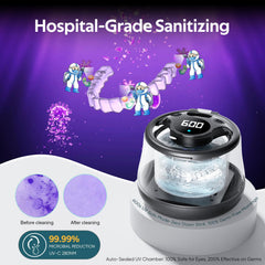 Product with lid open showing cleaning modes display