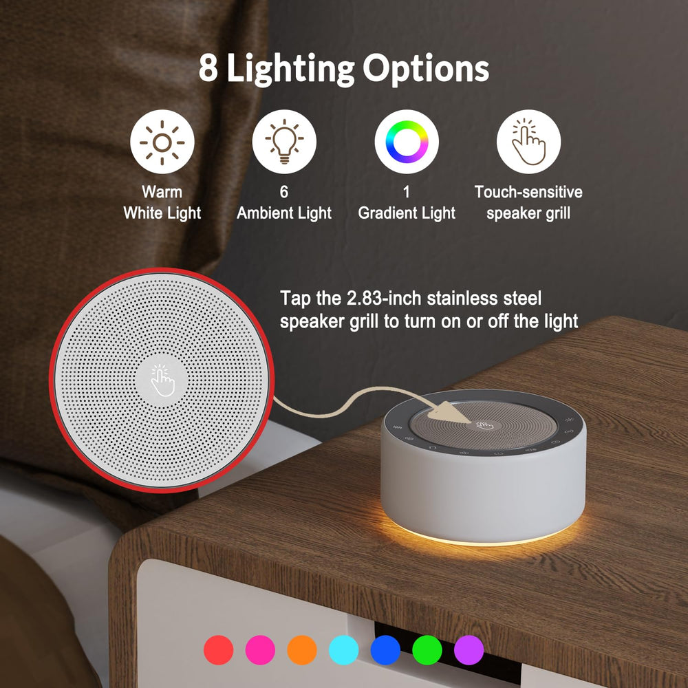 Kipcush white-noise machine showing timers and auto-shutoff for customizable routines