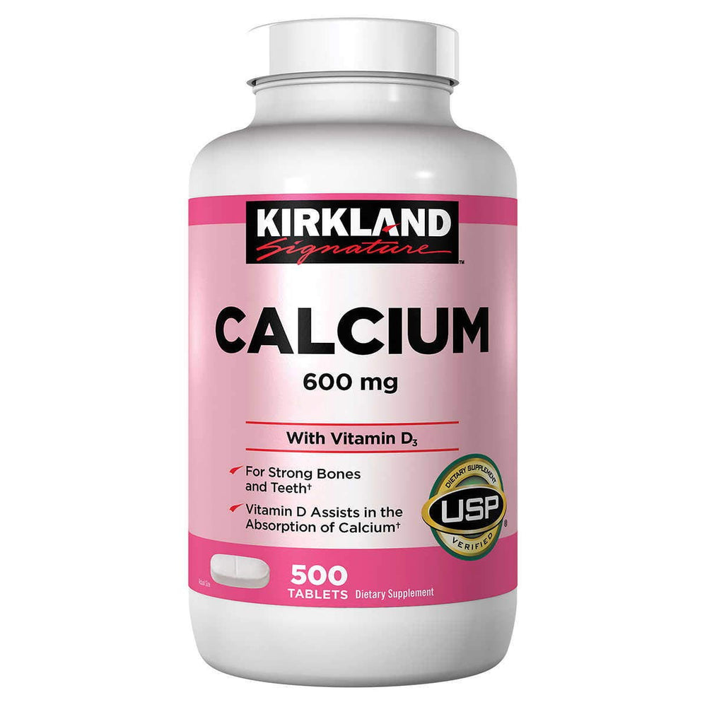 Kirkland Signature Calcium 600 mg with Vitamin D3 bottle and tablets (image 1 of 2)