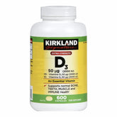 Front view of Kirkland Vitamin D3 2000 IU 600 softgels (pack of 2)