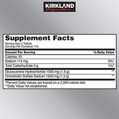 Two Kirkland Glucosamine & Chondroitin bottles, 220 tablets each, 2-pack