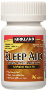 Kirkland Signature Sleep Aid tablets pack front for easier sleep onset support.